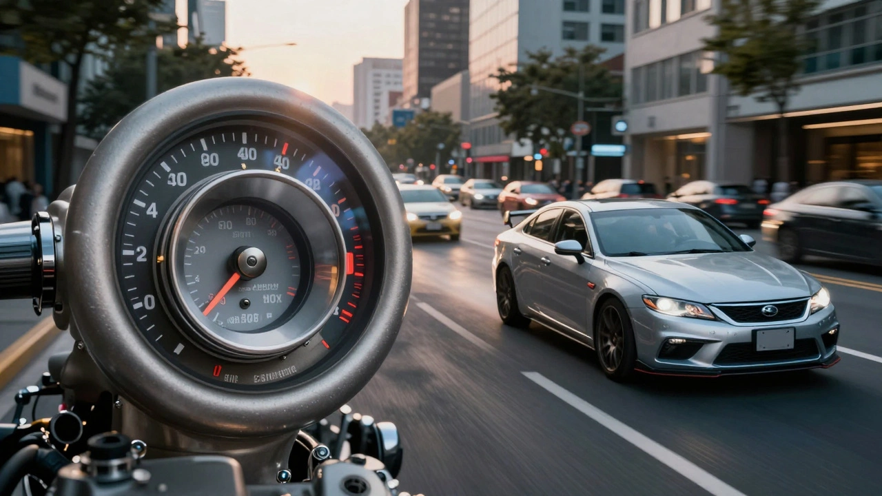 A car accelerating through city traffic as a tachometer shows smooth power delivery versus turbo lag.