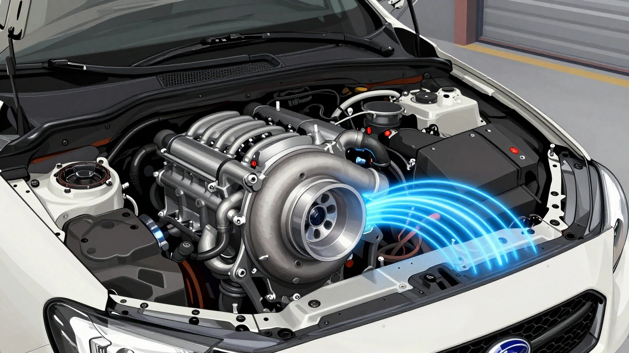 A hybrid turbo upgrade with internal enhancements visible, delivering smooth power across the RPM range.