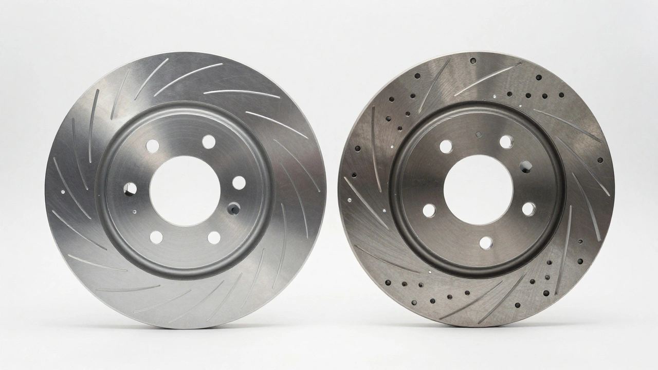 Comparison between a standard OEM brake rotor and a high-performance aftermarket rotor