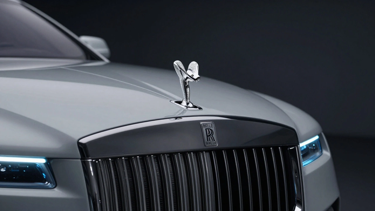 Close-up of the electric Rolls-Royce Spectre highlighting its futuristic design