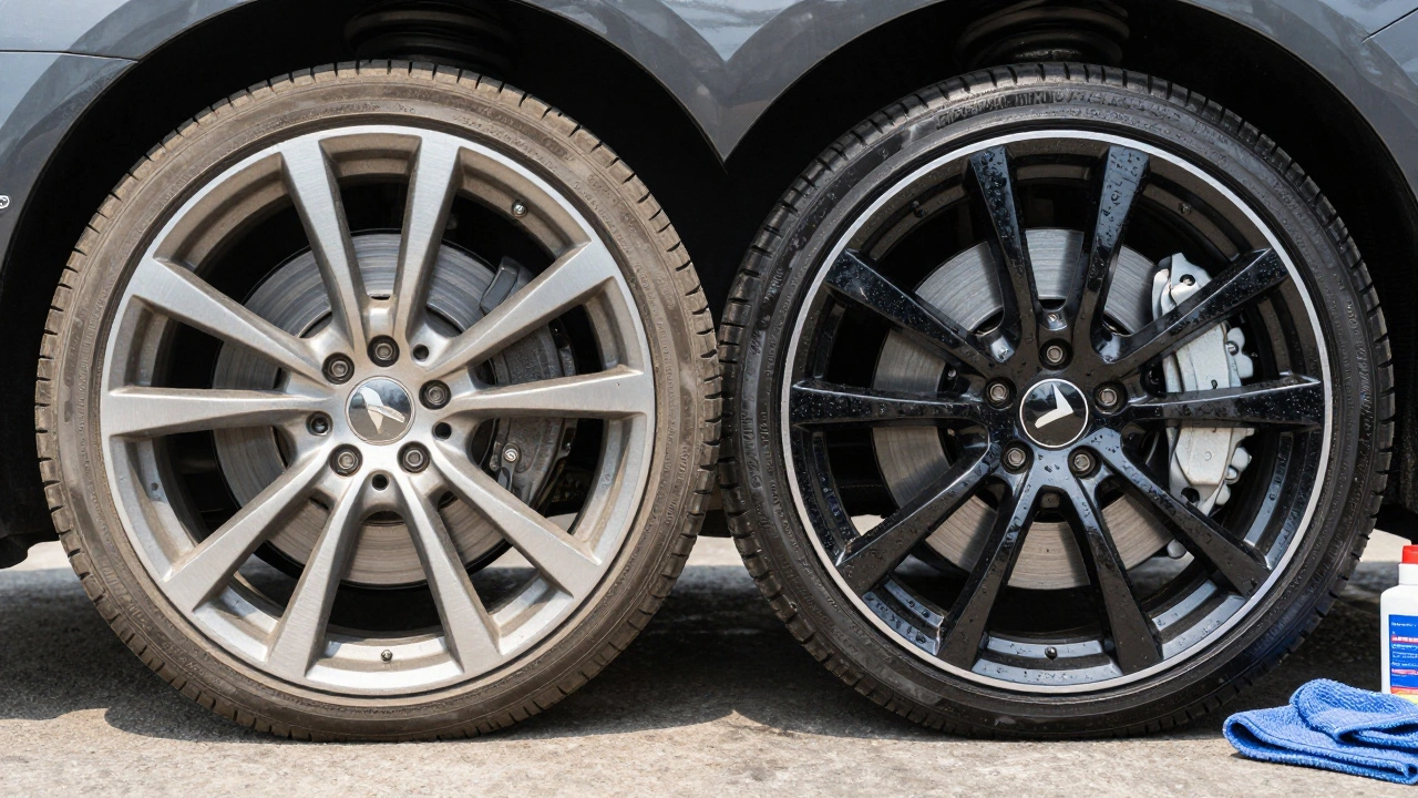 Comparison of bare vs ceramic-coated wheel repelling brake dust