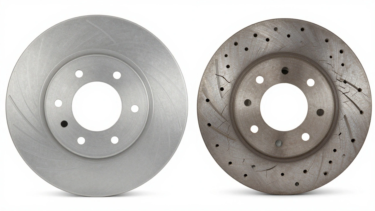 Comparison of durable plain rotor versus cracked drilled rotor