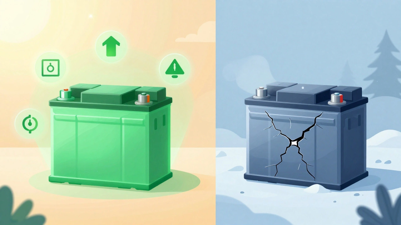 Conceptual image comparing a healthy glowing battery vs a failing cracked one.
