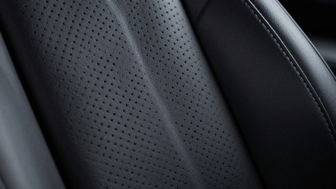 Macro view of perforated black leather for ventilated car seats