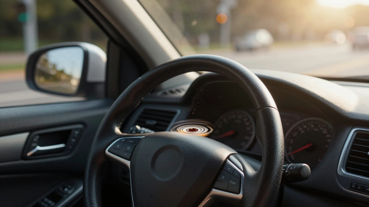 Vibrating steering wheel causing coffee ripples in car cup holder
