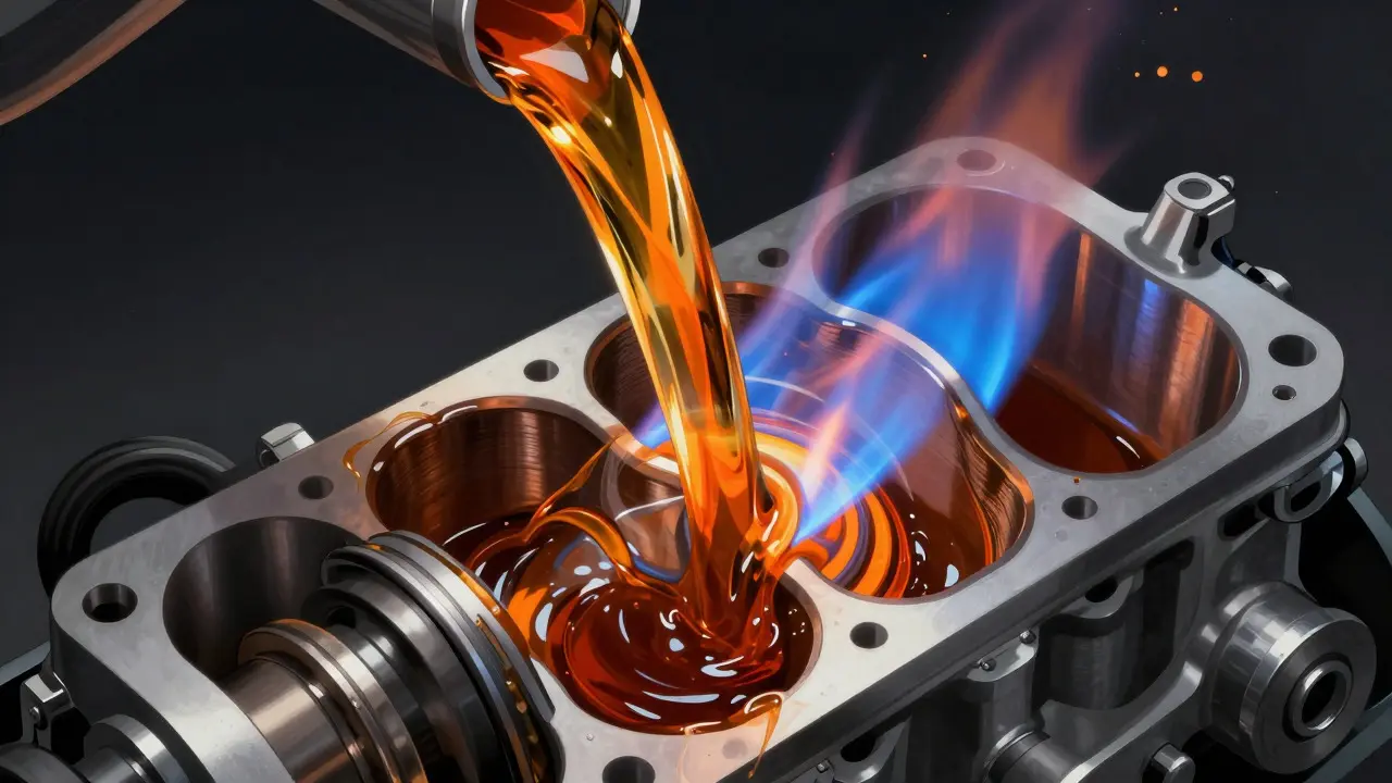 Abstract illustration of oil burning inside an engine cylinder