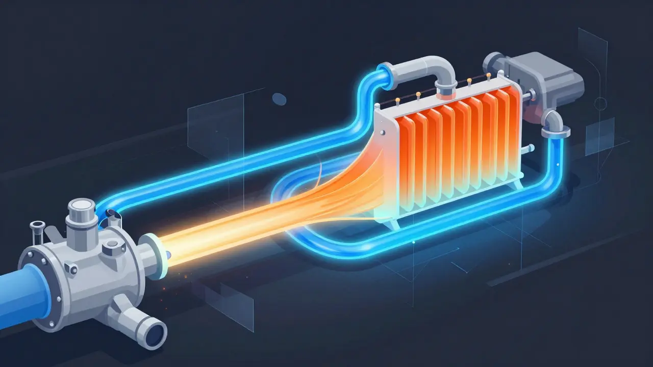 Abstract illustration of refrigerant flow and thermal dynamics in a car