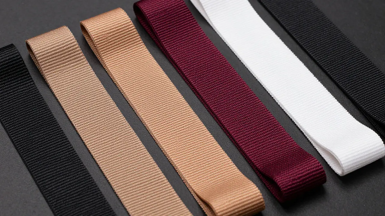 Array of colorful seat belt webbing samples showing different materials