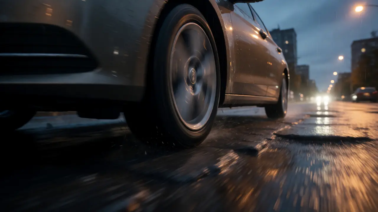 Car wheel compressing over a pothole, illustrating unstable suspension behavior.