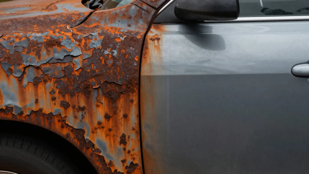 Comparison of rusted metal versus protected panel