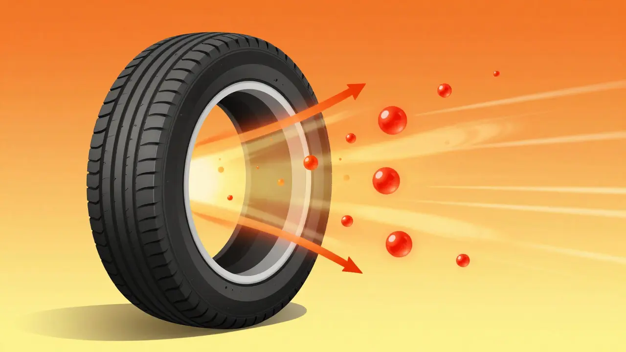 Conceptual cross-section showing air expansion inside a hot tire