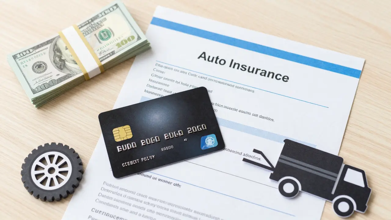 Credit card and insurance documents on desk representing hidden roadside benefits