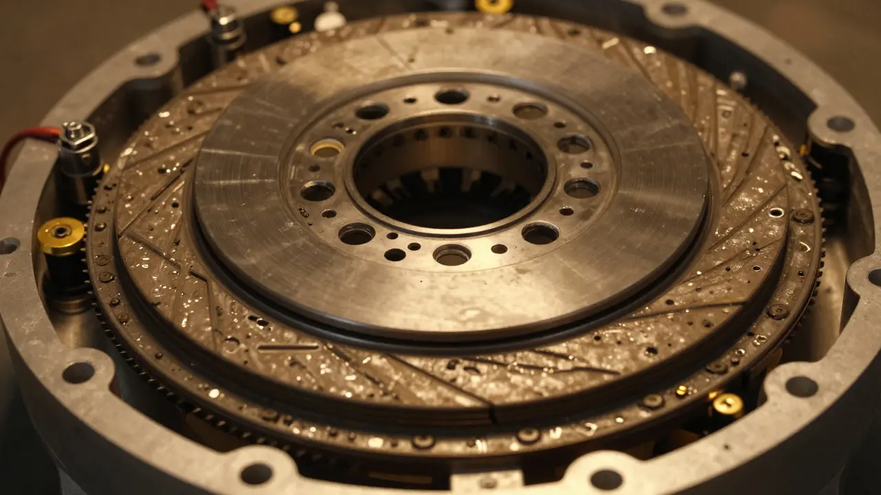 Detailed view of DSG clutch plates and solenoids