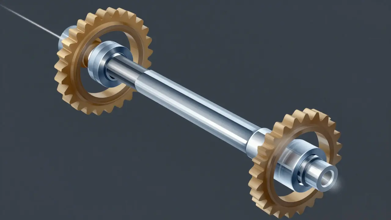 Illustration of a transmission selector fork engaging a gear with a taut cable
