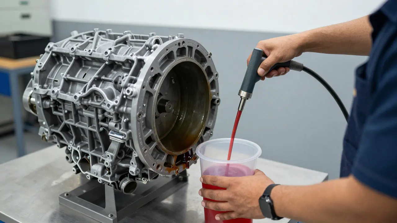 Technician changing DSG transmission fluid