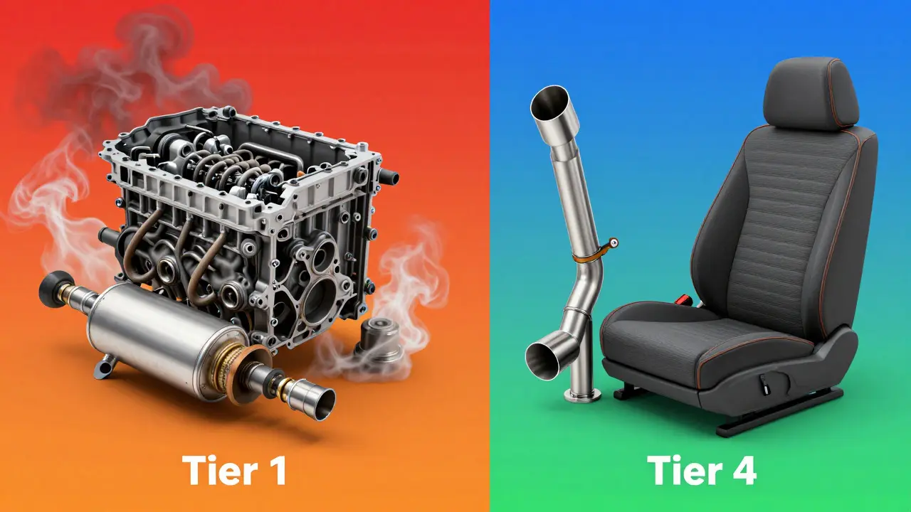 Visual comparison of critical engine faults versus minor cosmetic car issues.
