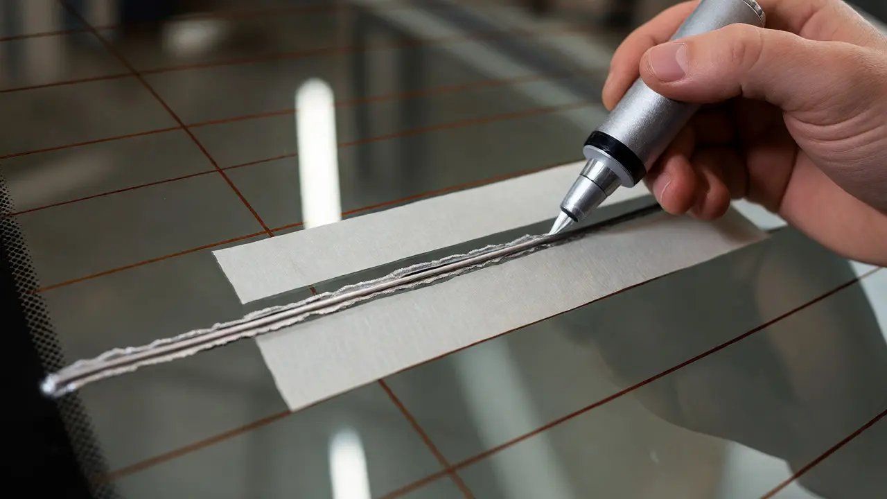 Applying silver conductive paint to broken defroster line