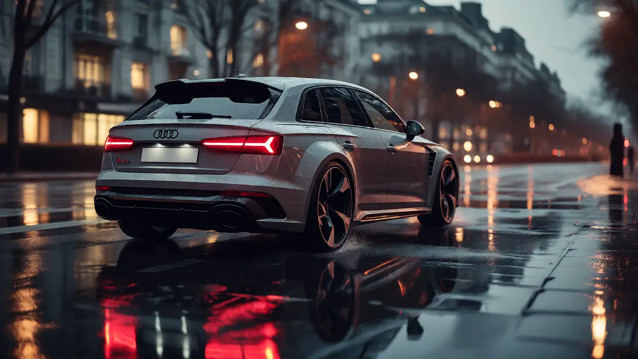 Audi RS driving on wet road demonstrating Quattro grip