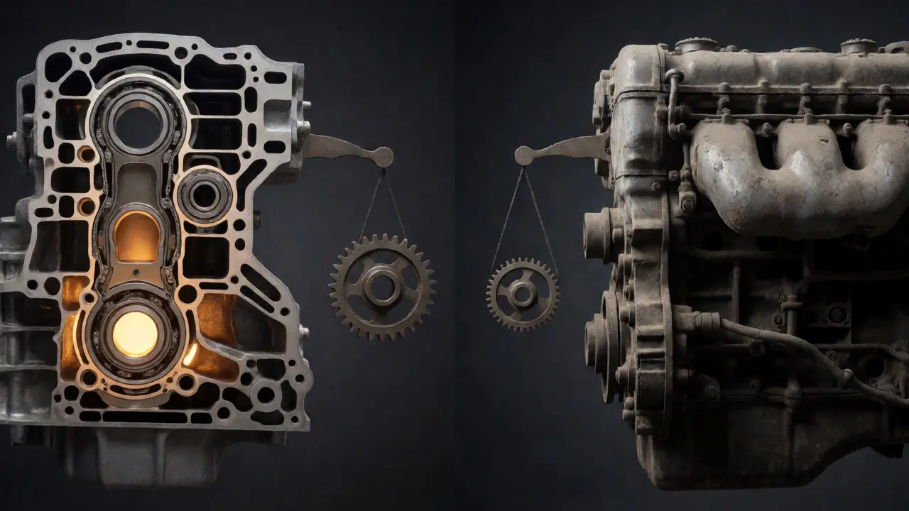 Comparison of a rebuilt engine versus a used salvage engine