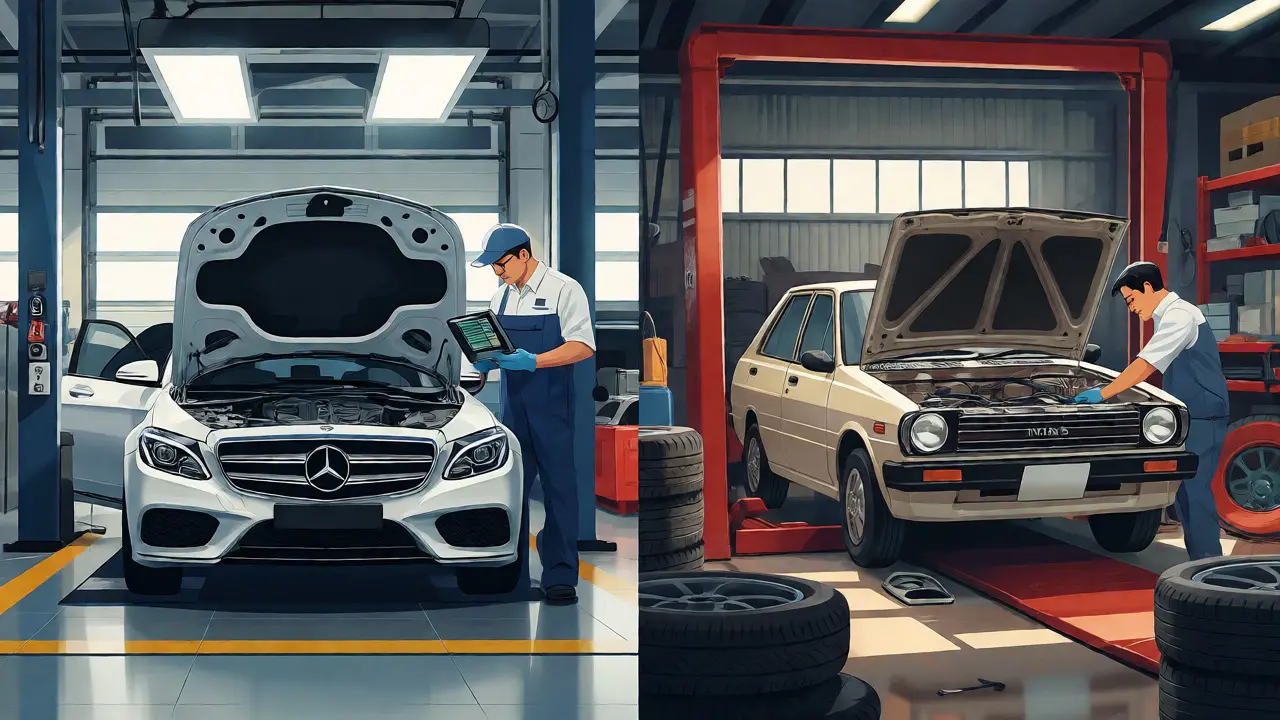 Comparison of high-end dealership repair versus independent auto workshop