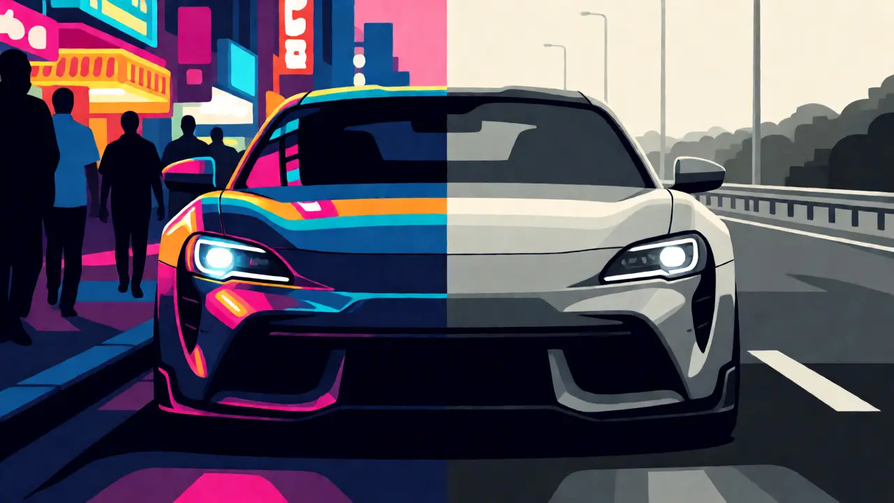 Conceptual comparison of illegal versus road-legal car modifications in the UAE