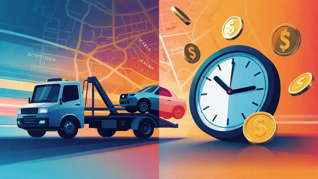 Conceptual image comparing slow towing vs fast mobile service