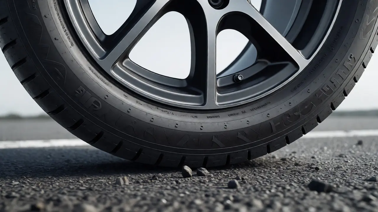Cross-section view of a run-flat tire showing its reinforced sidewall structure.