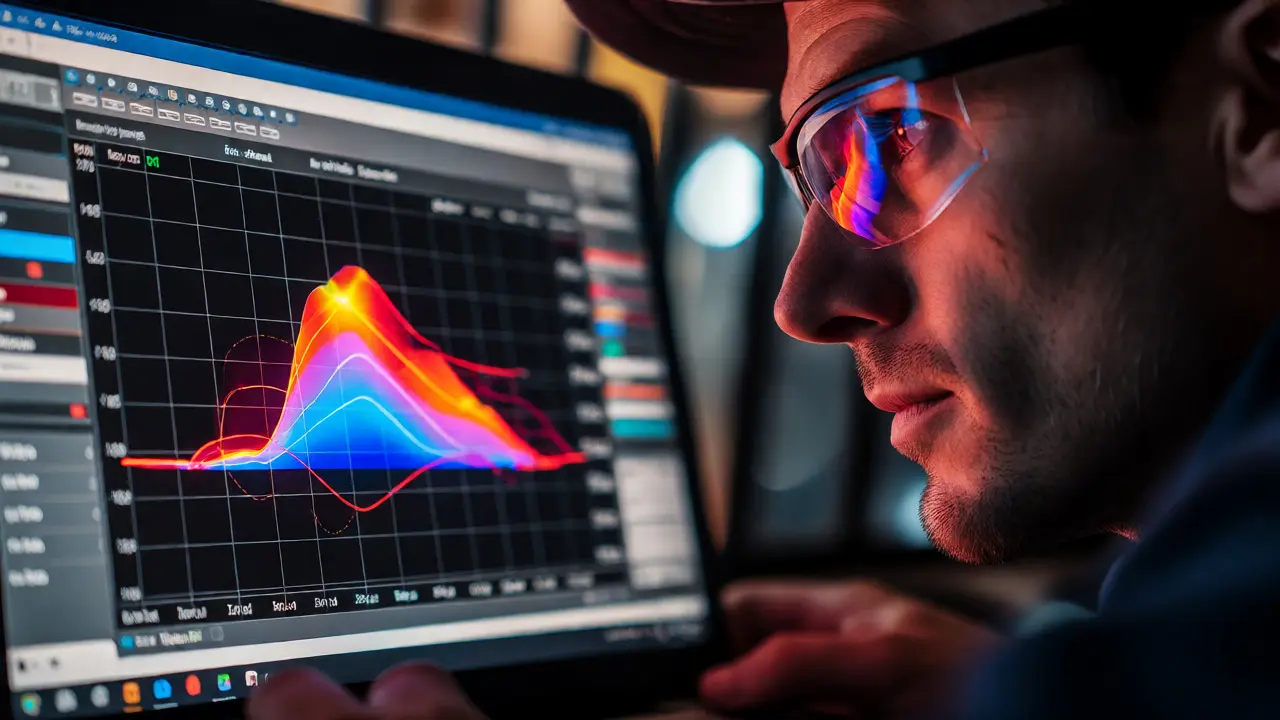 Mechanic analyzing ignition timing maps on a laptop during dyno tuning.